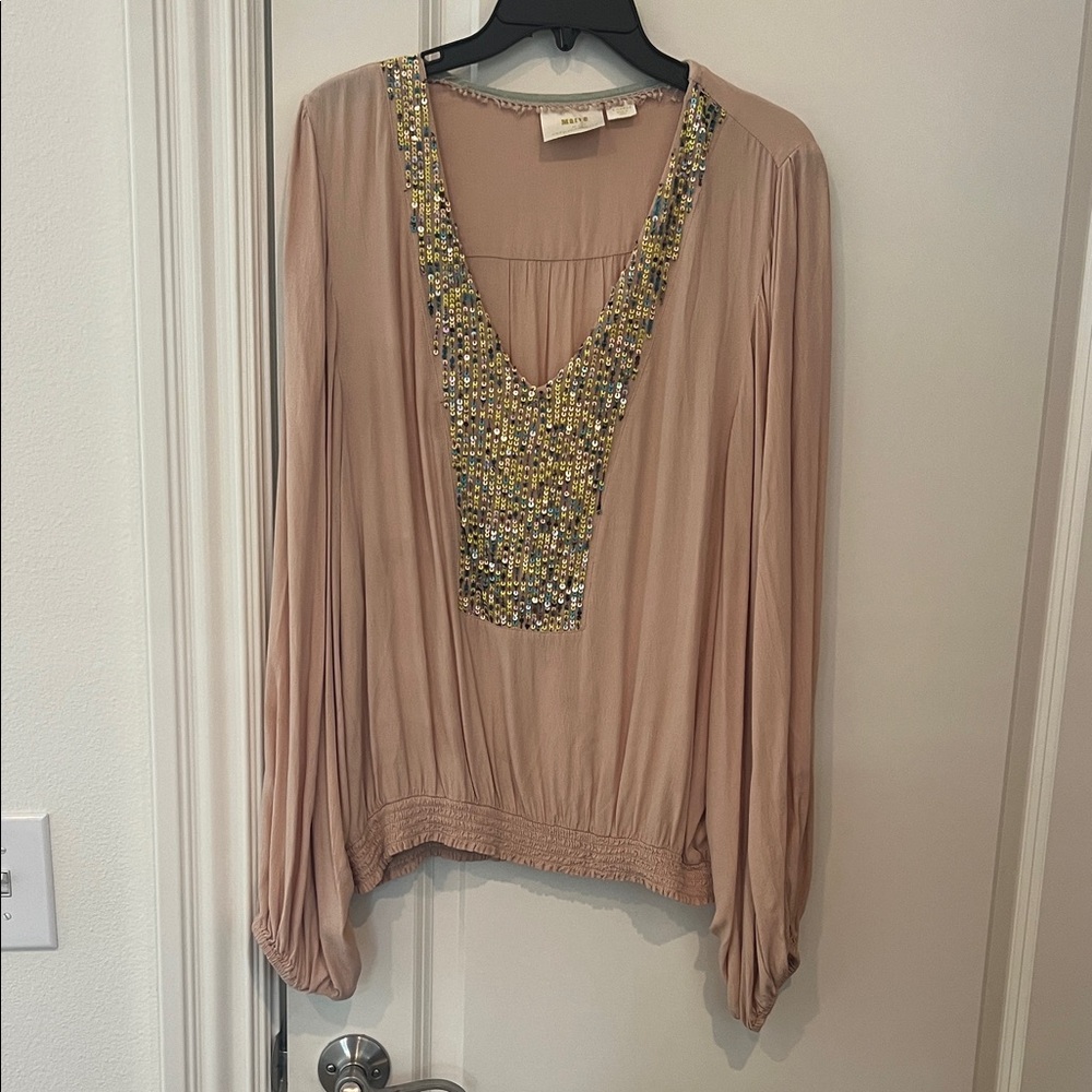 Anthropologie Pink Embellished Dolman Sleeve Blouse